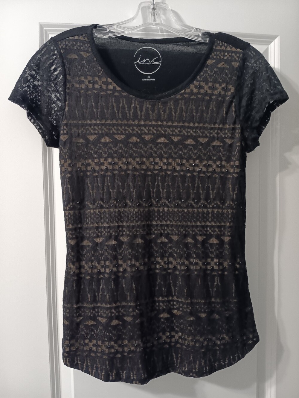 INC top black geometric native design - M